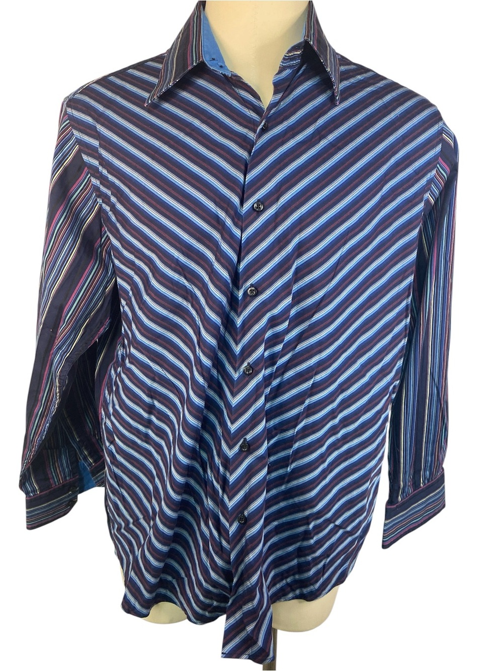 Brandini Blue Striped Long Sleeve Button Up Shirt Men’s XXL